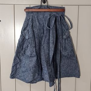 Handmade Chambray Blue Wrap Skirt One Size with pockets